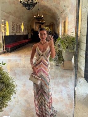 Multicolor Chevron Halter Maxi Dress - Elegant Women's Wedding Guest Dress
